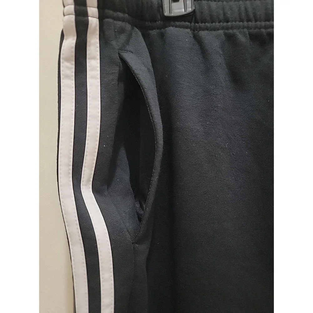 Adidas Sweatpants Mens Sz 2XL Black Fleece Lined Three Stripes Elastic Waist